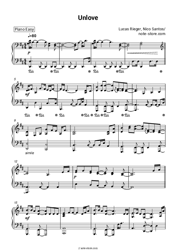 Unlove - Lucas Rieger, Nico Santos Piano Sheet Music Easy - Piano.Easy