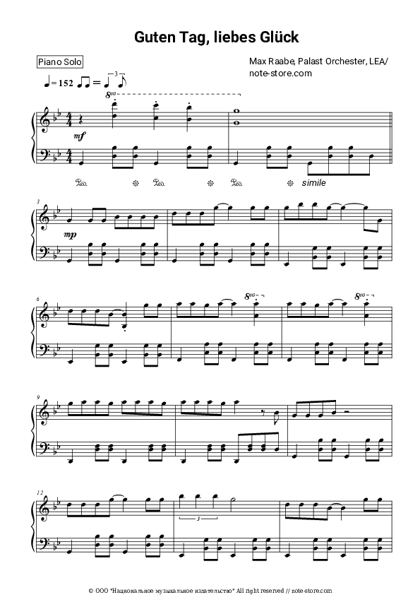 Guten Tag, liebes Glück - Max Raabe, Palast Orchester, LEA Piano Sheet Music - Piano.Solo
