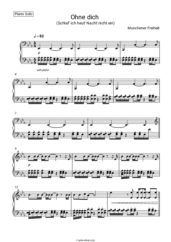 Ohne dich (Schlaf' ich heut' Nacht nicht ein) - Munchener Freiheit Piano Sheet Music - Piano.Solo