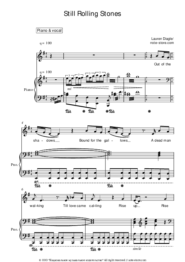 Still Rolling Stones - Lauren Daigle Piano Sheet Music with the Voice part - Piano&Vocal