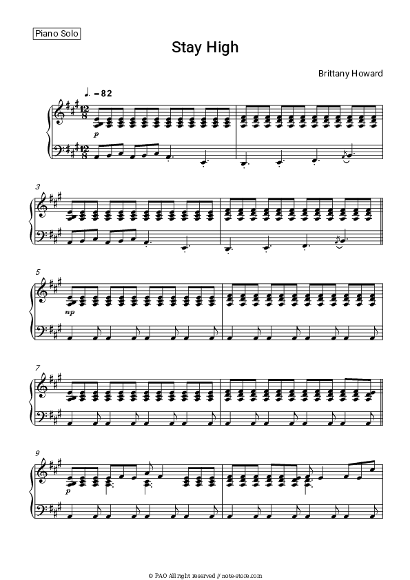 Stay High - Brittany Howard Piano Sheet Music - Piano.Solo