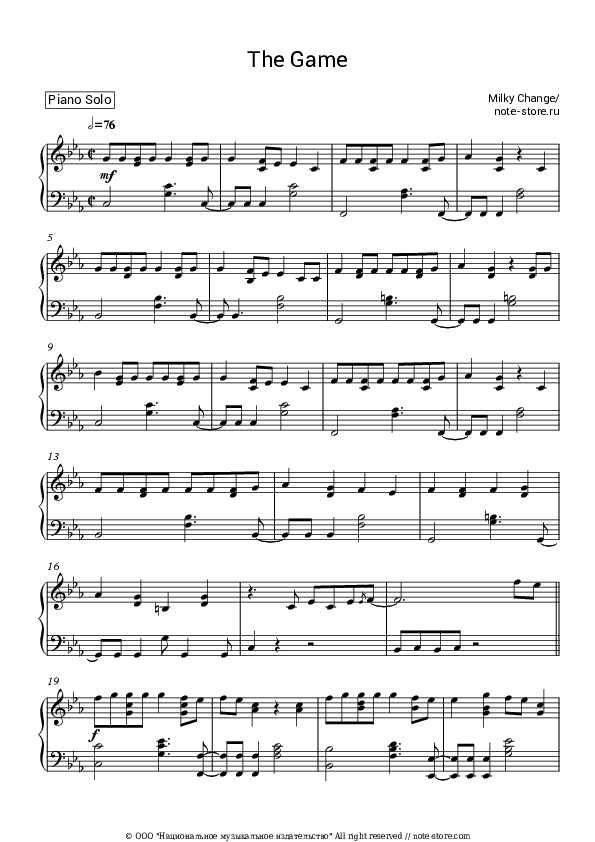 The Game - Milky Chance Piano Sheet Music - Piano.Solo