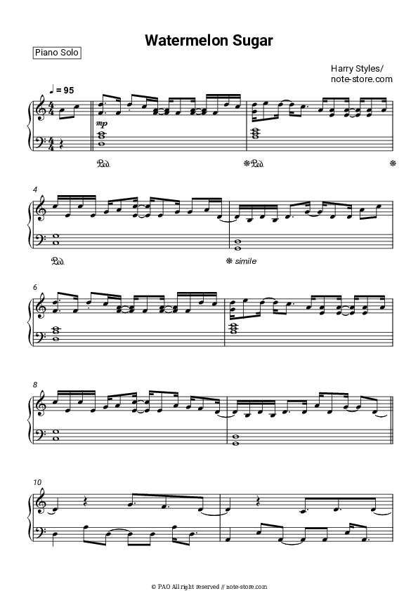 Watermelon Sugar - Harry Styles Piano Sheet Music - Piano.Solo