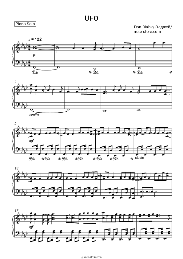UFO - Don Diablo, Allj Piano Sheet Music - Piano.Solo