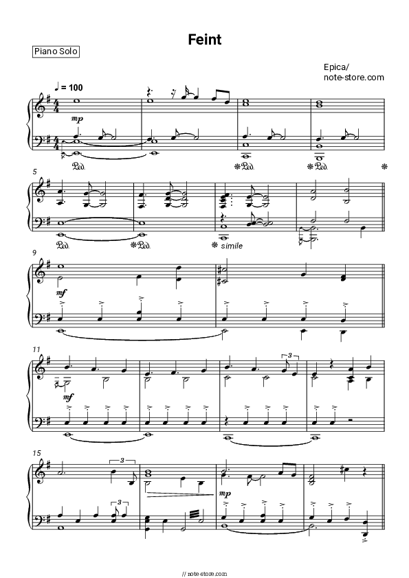 Feint - Epica Piano Sheet Music - Piano.Solo