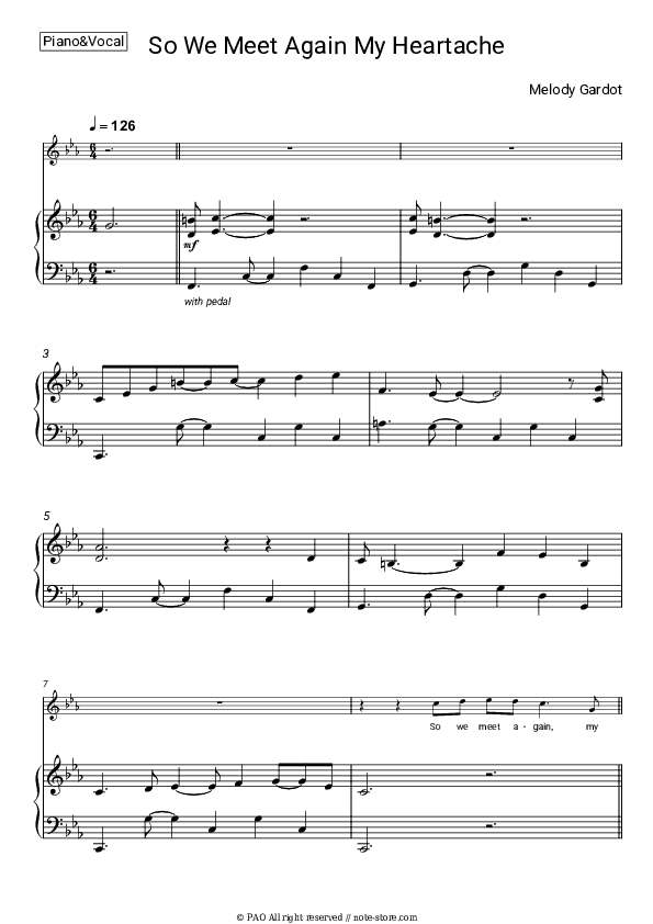 So We Meet Again My Heartache - Melody Gardot Piano Sheet Music with the Voice part - Piano&Vocal