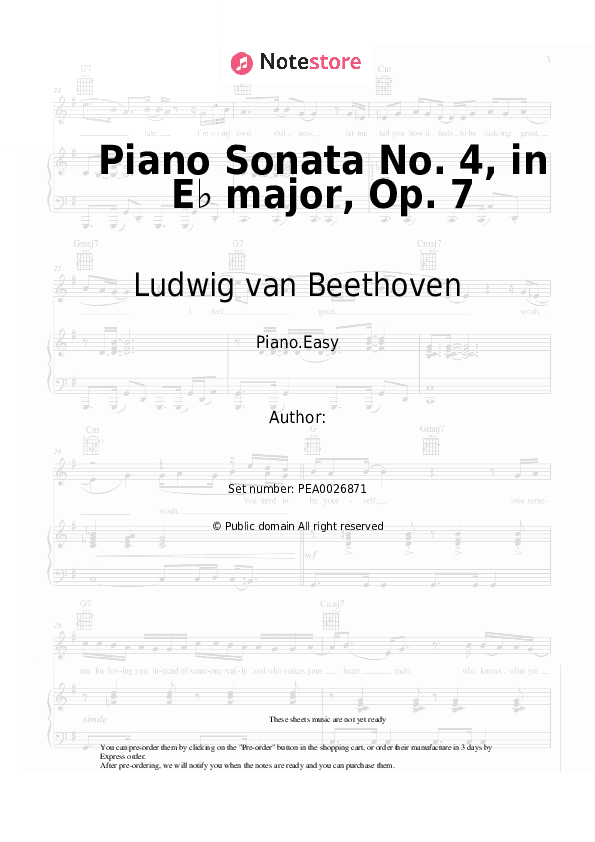 Piano Sonata No. 4, in E♭ major, Op. 7 - Ludwig van Beethoven Piano Sheet Music Easy - Piano.Easy