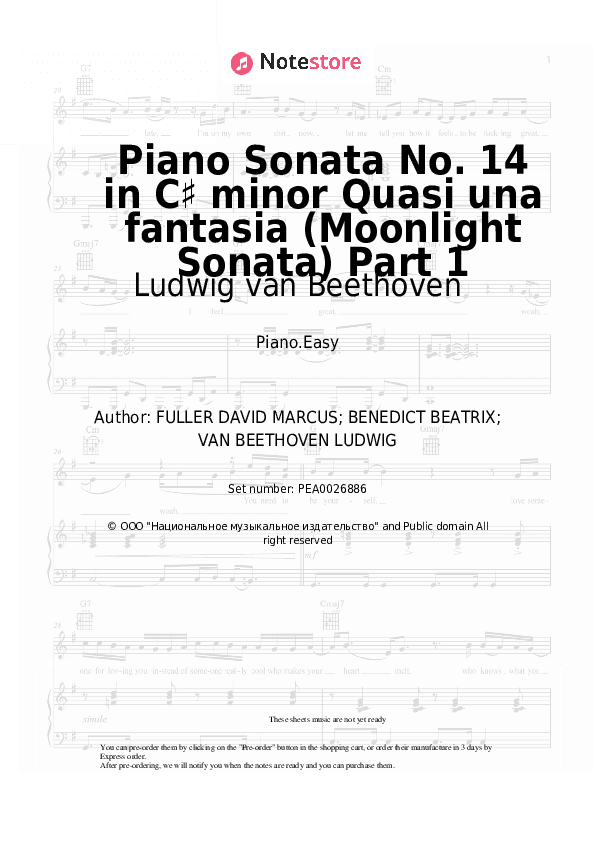 Piano Sonata No. 14 in C♯ minor Quasi una fantasia (Moonlight Sonata) Part 1 - Ludwig van Beethoven Piano Sheet Music Easy - Piano.Easy