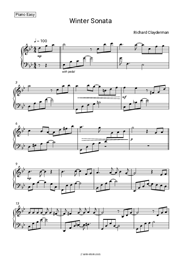 Winter Sonata - Richard Clayderman Piano Sheet Music Easy - Piano.Easy