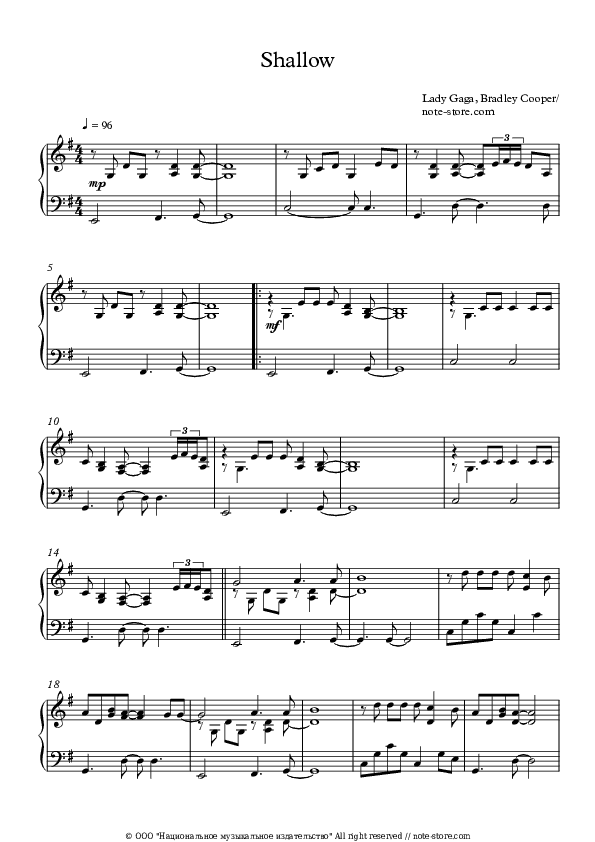 Shallow (From A Star Is Born) - Lady Gaga, Bradley Cooper Piano Sheet Music - Piano.Solo