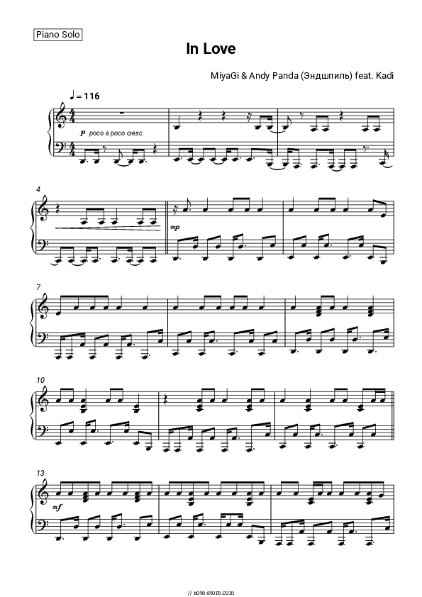 In Love (feat. Kadi) - MiyaGi & Andy Panda (Endgame) Piano Sheet Music - Piano.Solo