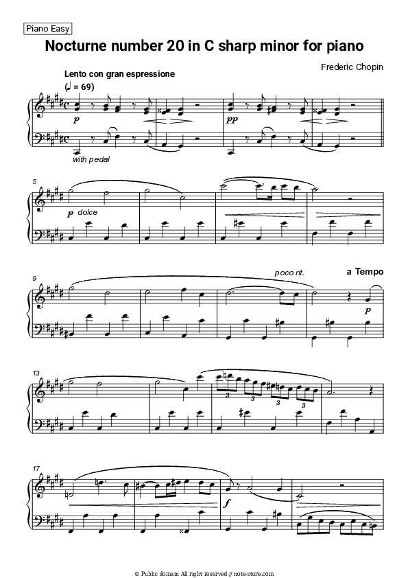 Nocturne number 20 in C sharp minor, B.49 - Frederic Chopin Piano Sheet Music Easy - Piano.Easy