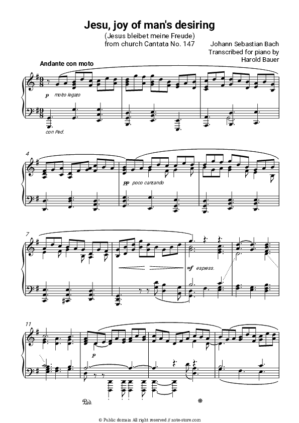 Cantata BWV 147 – Jesu, Joy of Man's Desiring - Johann Sebastian Bach Piano Sheet Music - Piano.Solo