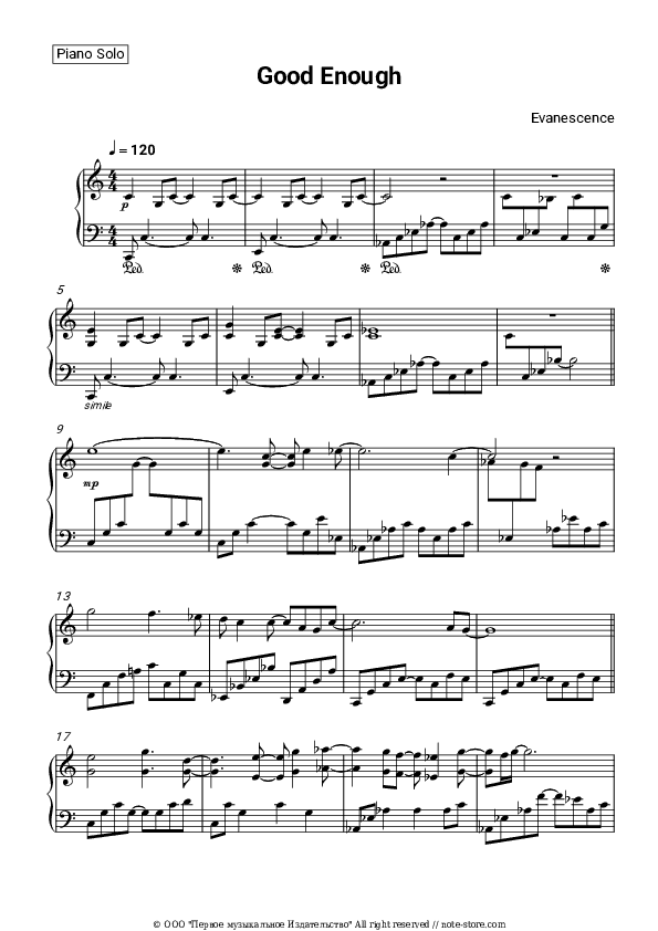 Good Enough - Evanescence Piano Sheet Music - Piano.Solo