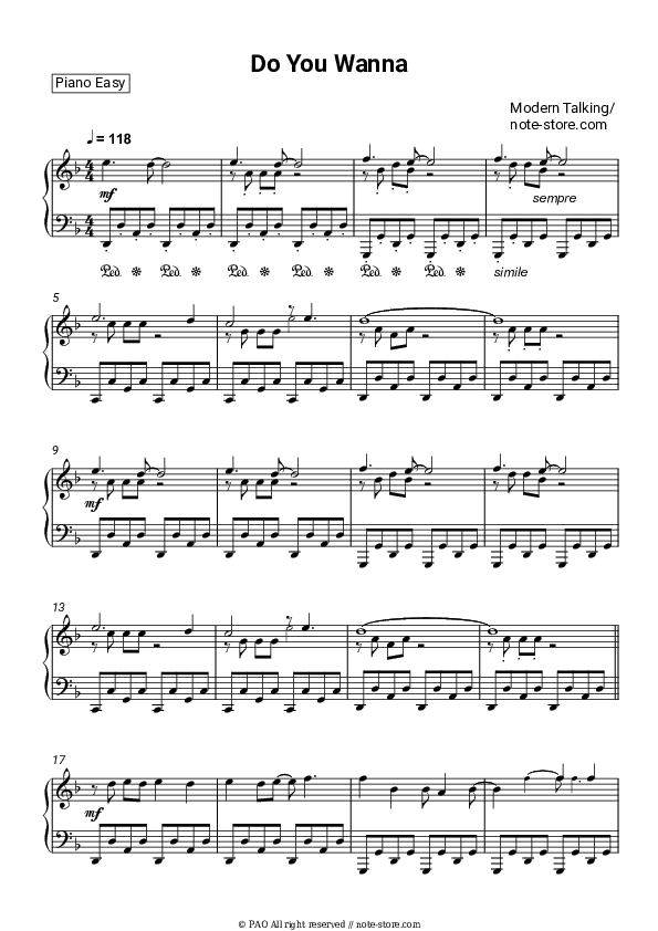 Do You Wanna - Modern Talking Piano Sheet Music Easy - Piano.Easy