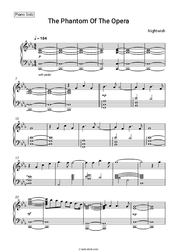 The Phantom Of The Opera - Nightwish Piano Sheet Music - Piano.Solo