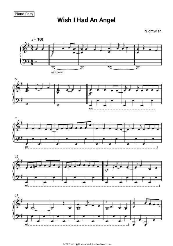 Wish I Had An Angel - Nightwish Piano Sheet Music Easy - Piano.Easy