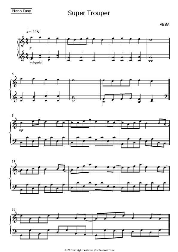 Super Trouper - ABBA Piano Sheet Music Easy - Piano.Easy