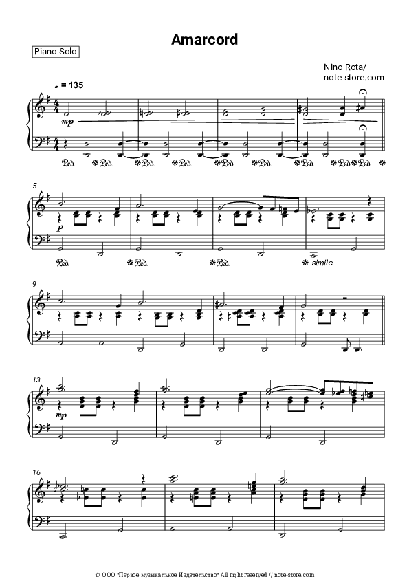 Amarcord theme - Nino Rota Piano Sheet Music - Piano.Solo