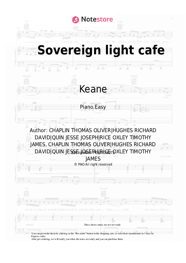 Sovereign light cafe - Keane Piano Sheet Music Easy - Piano.Easy