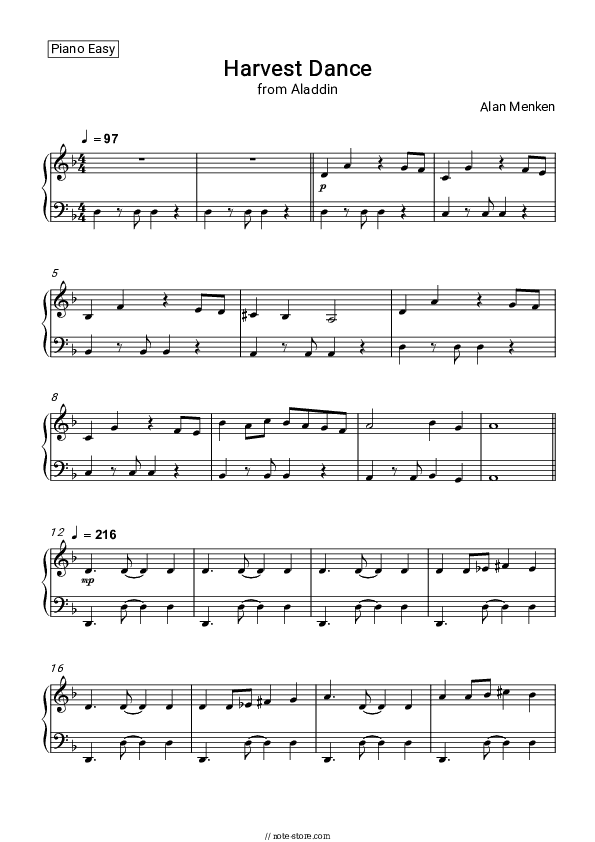 Harvest Dance (From Aladdin) - Alan Menken Piano Sheet Music Easy - Piano.Easy