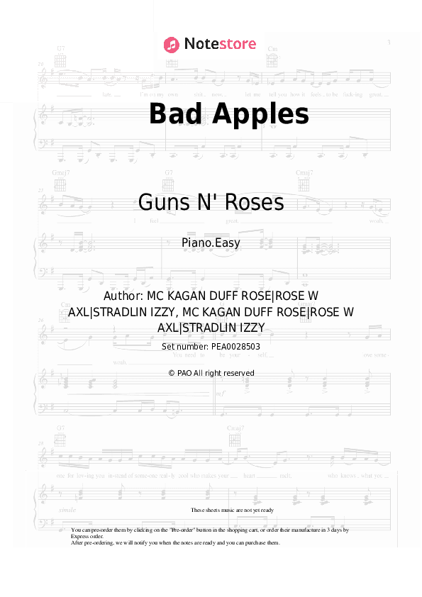 Bad Apples - Guns N' Roses Piano Sheet Music Easy - Piano.Easy