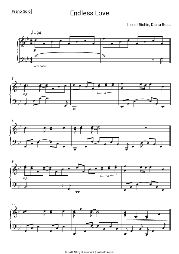 Endless Love - Diana Ross, Lionel Richie Piano Sheet Music - Piano.Solo