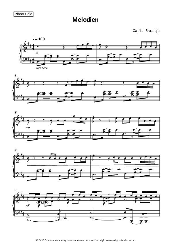 Melodien - Capital Bra, Juju Piano Sheet Music - Piano.Solo