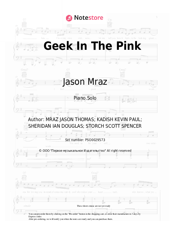 Geek In The Pink - Jason Mraz Piano Sheet Music - Piano.Solo