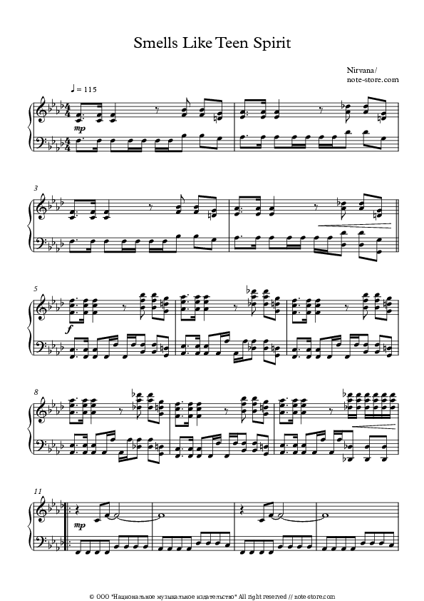 Smells Like Teen Spirit - Nirvana Piano Sheet Music - Piano.Solo