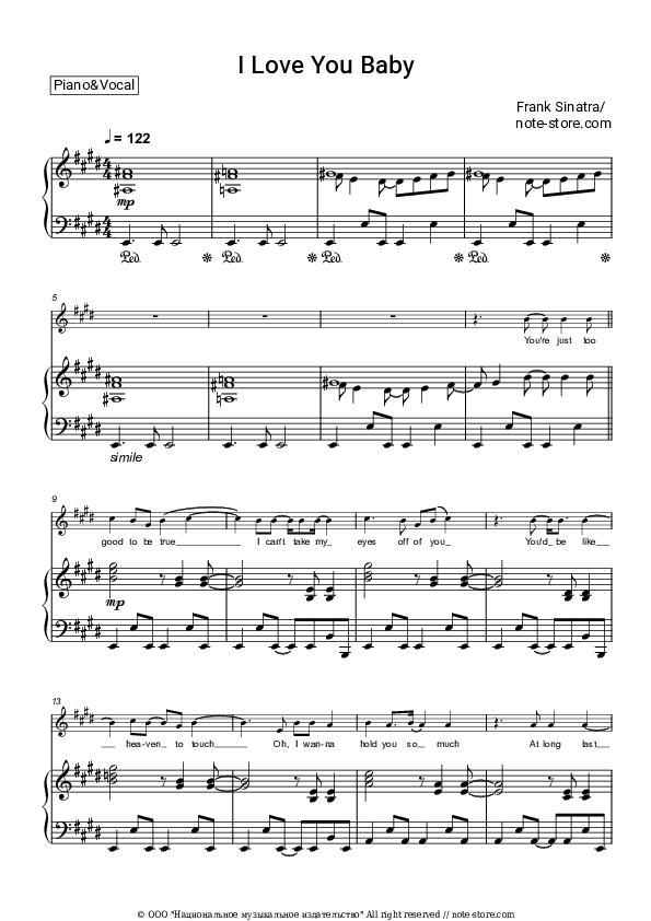 I Love You Baby - Frank Sinatra Piano Sheet Music with the Voice part - Piano&Vocal