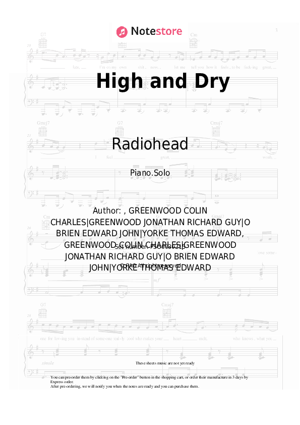 High and Dry - Radiohead Piano Sheet Music - Piano.Solo