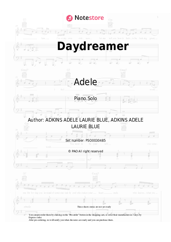 Daydreamer - Adele Piano Sheet Music - Piano.Solo