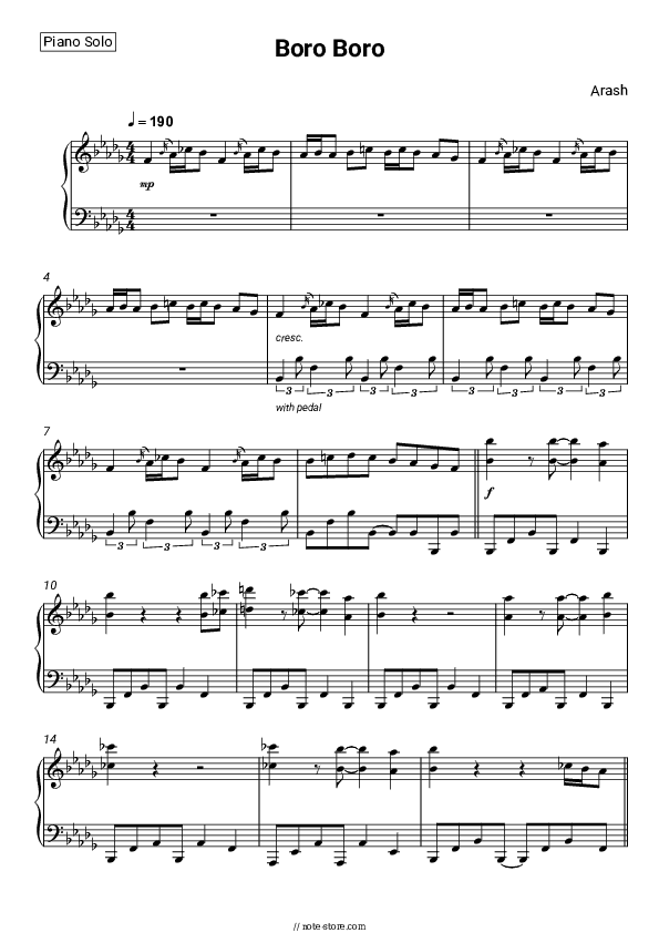 Boro Boro - Arash Piano Sheet Music - Piano.Solo