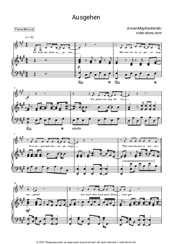 Ausgehen - AnnenMayKantereit Piano Sheet Music with the Voice part - Piano&Vocal