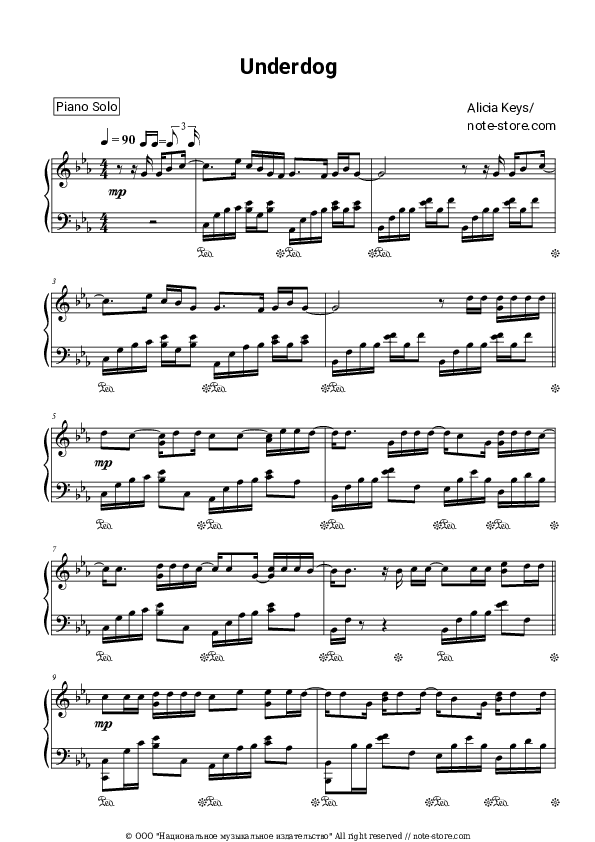 Underdog - Alicia Keys Piano Sheet Music - Piano.Solo