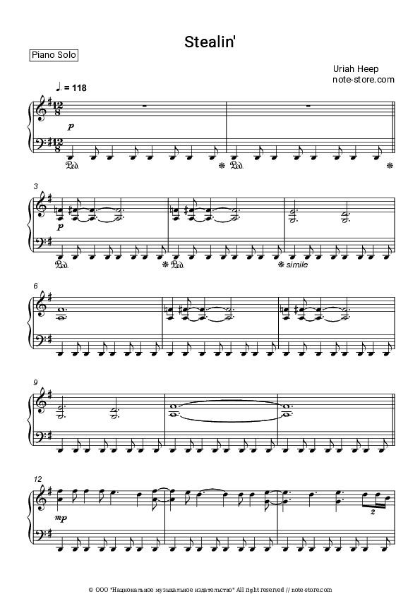 Stealin' - Uriah Heep Piano Sheet Music - Piano.Solo