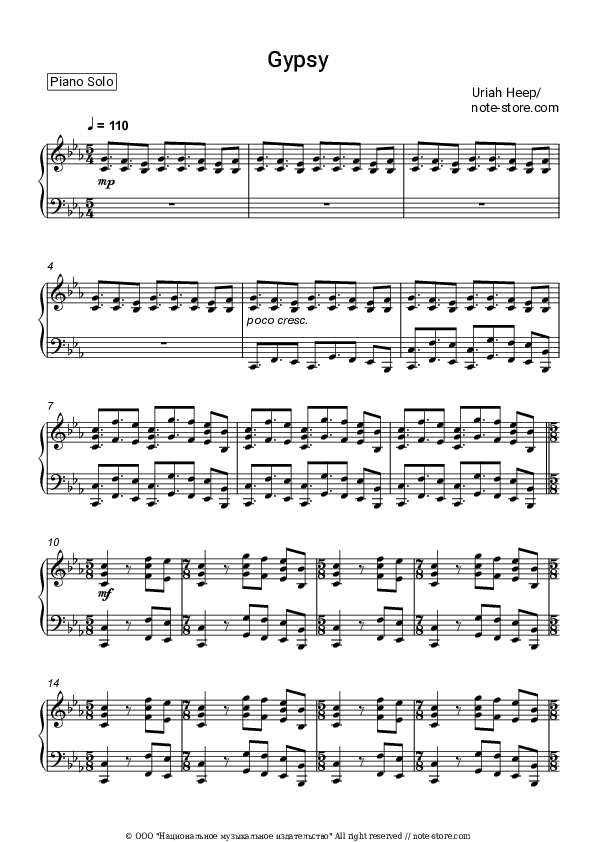 Gypsy - Uriah Heep Piano Sheet Music - Piano.Solo