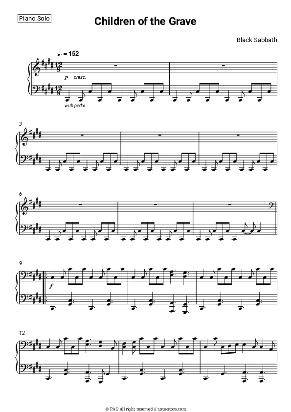 Children of the Grave - Black Sabbath Piano Sheet Music - Piano.Solo