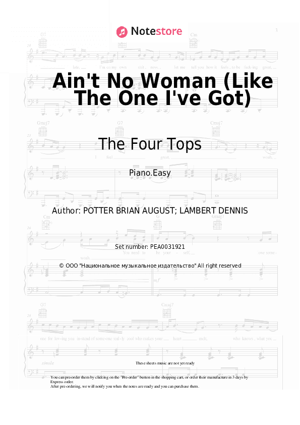 Ain't No Woman (Like The One I've Got) - The Four Tops Piano Sheet Music Easy - Piano.Easy