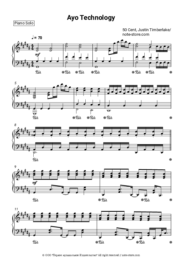 Ayo Technology - 50 Cent, Justin Timberlake Piano Sheet Music - Piano.Solo