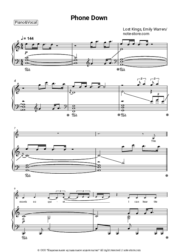 Phone Down - Lost Kings, Emily Warren Piano Sheet Music with the Voice part - Piano&Vocal