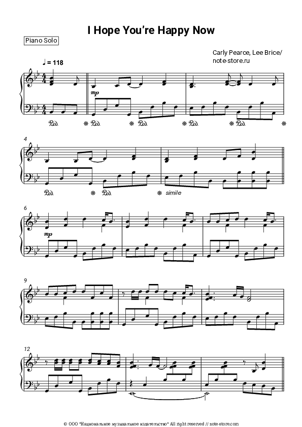 I Hope You’re Happy Now - Carly Pearce, Lee Brice Piano Sheet Music - Piano.Solo