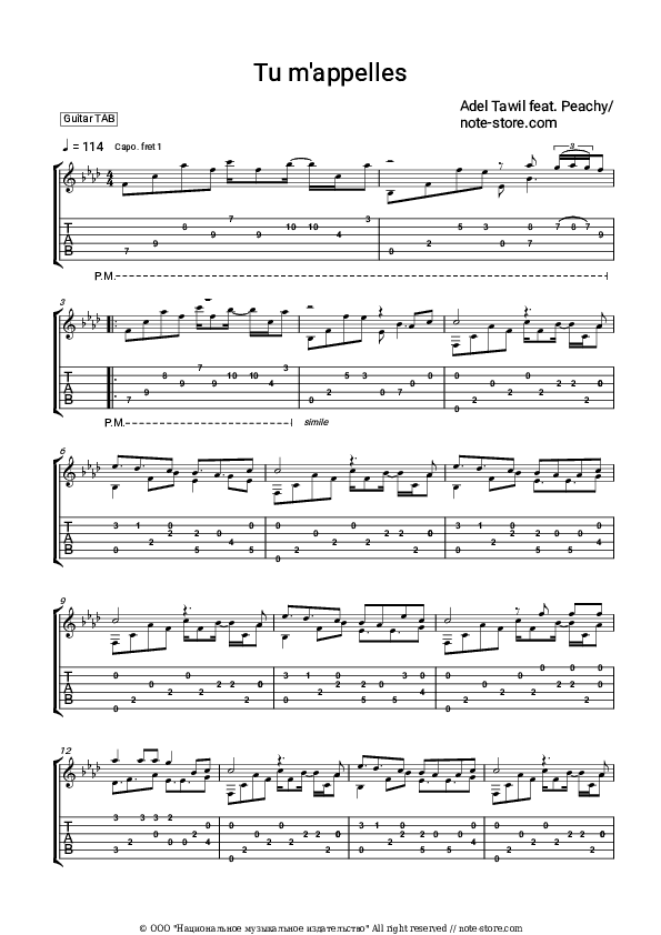Tu m'appelles - Adel Tawil, PEACHY Tabs - Guitar.Tabs