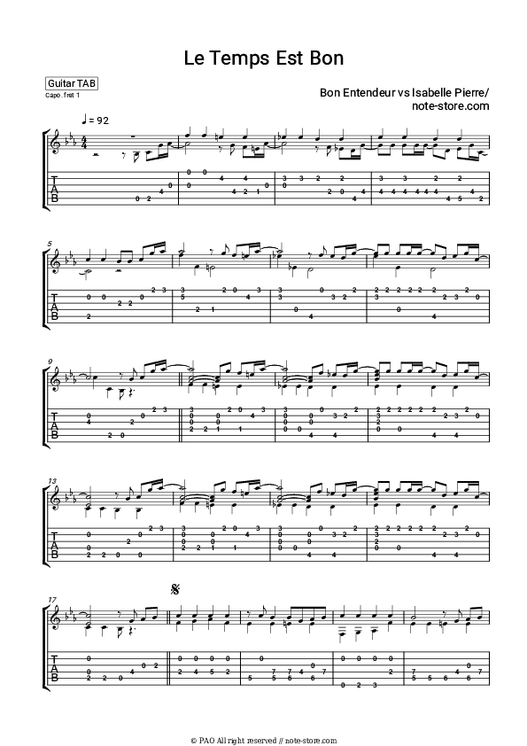 Le temps est bon - Bon Entendeur, Isabelle Pierre Tabs - Guitar.Tabs