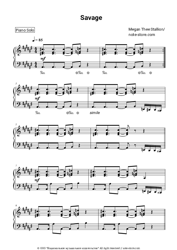Savage - Megan Thee Stallion Piano Sheet Music - Piano.Solo
