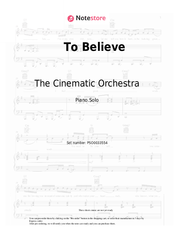 To Believe - The Cinematic Orchestra Piano Sheet Music - Piano.Solo