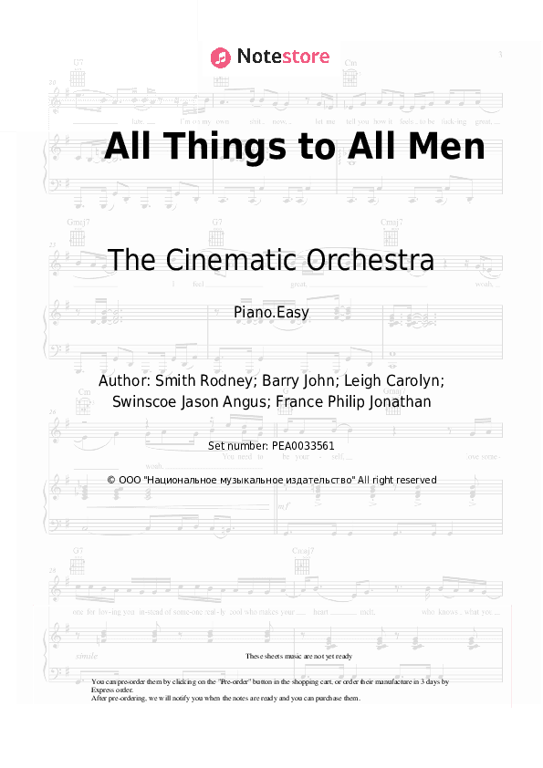 All Things to All Men - The Cinematic Orchestra Piano Sheet Music Easy - Piano.Easy