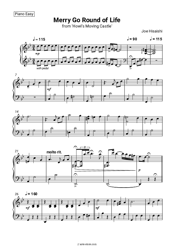 Merry Go Round of Life (from 'Howl's Moving Castle') - Joe Hisaishi Piano Sheet Music Easy - Piano.Easy