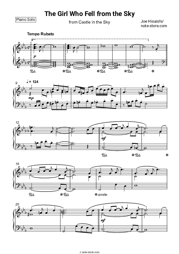 The Girl Who Fell from the Sky - Joe Hisaishi Piano Sheet Music - Piano.Solo